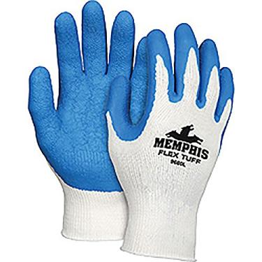 Imagem de Luva Memphis FlexTuff de algodão/poliéster, luvas masculinas com palma de látex mergulhada e ponta dos dedos, azul/branco, MCR9680M, Blue/White, Medium