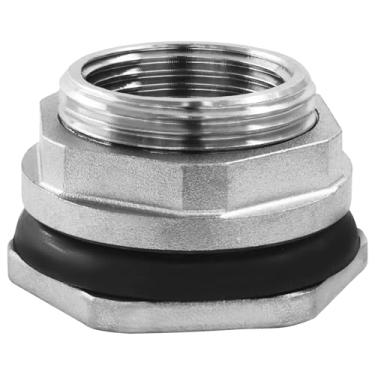 Imagem de Zorveiio Pacote com 2 conectores de tanque de água de anteparo de rosca fêmea NPT de 2,5 cm, de aço inoxidável 304, para barris de chuva, aquários, tanques de água, banheiras, piscinas