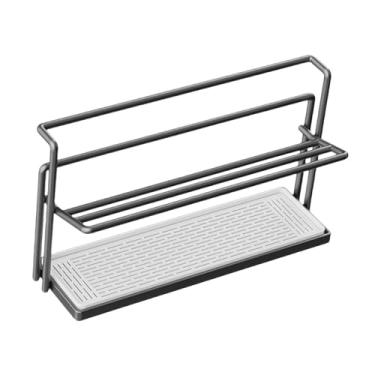 Imagem de IEUDNS Escorredor de garrafas com bandeja de drenagem removível, estrutura estável e economizadora de espaço, organizador de canecas portátil para prateleira, Preto