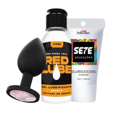 Imagem de Kit de Plug Anal em Silicone Tamanho M com Lubrificante e Dessensibili