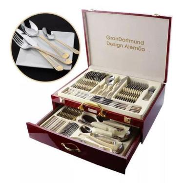 Imagem de Faqueiro Luxuoso Inox 84 Peças Banhando A Ouro 24K