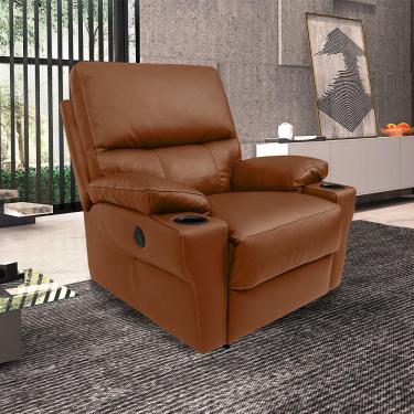 Imagem de Poltrona do Papai Sala de Cinema Mia Reclinável Retrátil Power Elétrico Base Fixa Couro Conhaque Brilho G40 - Gran Belo