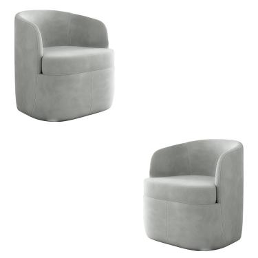 Imagem de Kit 2 Poltronas Decorativas Design Moderno Bel Sala de Estar Base Giratória Veludo Cinza G33 - Gran Belo