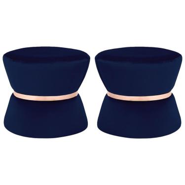 Imagem de Kit 02 Puffs Decorativo Sala de Estar 45cm Dhaka Veludo Azul Marinho - Gran Belo