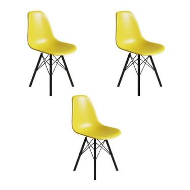 Imagem de Conjunto 3 Cadeiras Eames Estilo Moderno em Ferro Preto com Assento Am