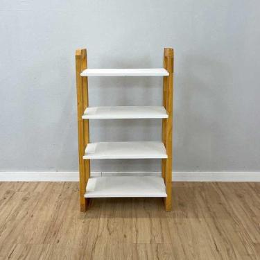 Imagem de Aparador de Madeira Pinus Linea de 4 Prateleiras Slim Branco e Nozes -