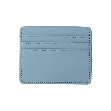 Imagem de Carteira curta feminina masculina simples fina carteira de negócios cartão de crédito couro PU cartão bancário bolsa curta (azul)