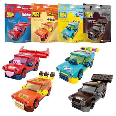 Imagem de Brickcraft Hershey’s Official Licensed 4-Pack Cars Building Kit – Twizzlers, Jolly Rancher, Reese’s & Hershey’s Chocolate Brick Set – Creative Construction Blocks Model Car Collection Gift Set