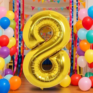 Imagem de Balão dourado número 8 de 101 cm para decoração de 8 anos, balões autoinfláveis com número de folha de creme de 0 a 9, balão de hélio de areia branca para meninos, meninas, mulheres, homens, artigos