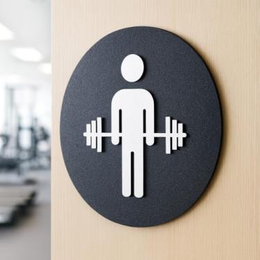 Imagem de Kit 2 Placas de Sinalização Banheiro Academia Redondo em MDF