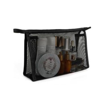 Imagem de Bolsa de Higiene Pessoal de Armazenamento Estojos de Lápis Bolsa de Batom Grande Capacidade Malha Bolsa Organizadora Transparente Cosmético (S)