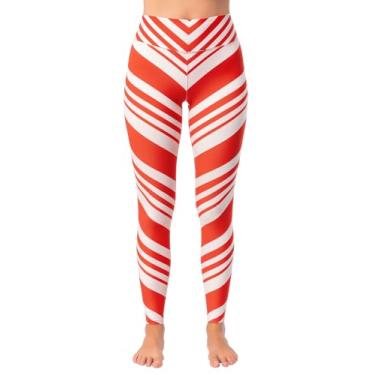 Imagem de ComfyCamper Leggings de Natal para crianças e meninas – Calças justas Papai Noel bengala doce, Vermelho, 4-6 Anos