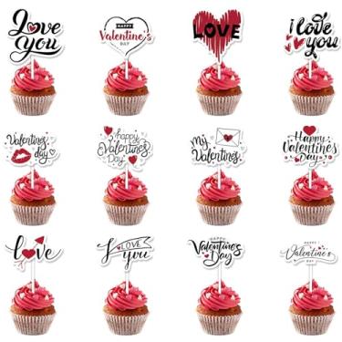 Imagem de WEIKA Conjunto de 12 peças de enfeite de cupcake para o Dia dos Namorados - Decorações de Dia dos Namorados com amor, coração e desenhos de feliz dia dos namorados para decoração do dia dos namorados