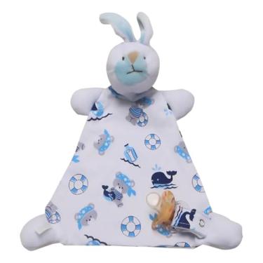 Imagem de Naninha para Bebê com Prendedor de Chupeta Bichinhos Estampada Algodão (50% Algodão, Coelho marinheiro)