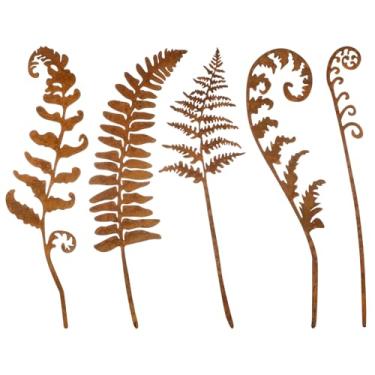 Imagem de LEIFIDE 5 peças de estacas de jardim de metal enferrujadas flores decorativas de metal para estacas de plantas externas decoração de canteiro de flores para vasos de passarela de gramado