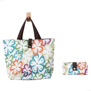 Imagem de Ecobag Dobrável com Zíper Bolsa de Compras Reutilizável para Feira Supermercado e Praia 45,5x32x12 cm Tecido Oxford (Floral Branco)