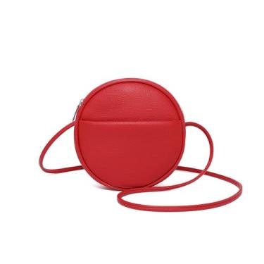 Imagem de YONBEN Bolsa transversal circular feminina NYLON com zíper e alças de ombro ajustáveis, Pu/vermelho romã