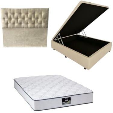 Imagem de Cama Box Baú Blindada com Colchão Doss Molas Ensacadas 30cm + Cabeceira Botonê (CORINO BEGE, Casal)