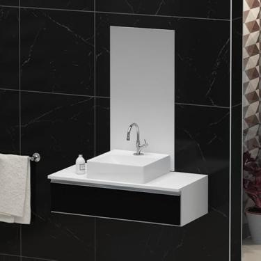 Imagem de Conjunto Gabinete Banheiro JOY 80cm (gabinete + cuba + espelheira) (Branco/Preto)