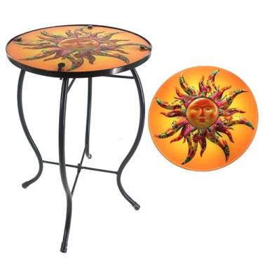 Imagem de YNGFIL Mesa lateral redonda de vidro de 30 cm, mesa pequena para pátio, mesa lateral externa, mesa de bar ao ar livre, mesa de canto de vidro de metal para varanda, jardim, pátio, piscina, sala de