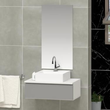 Imagem de Conjunto Gabinete Banheiro JOY 45cm (gabinete + cuba + espelho) (Branco/Cinza)