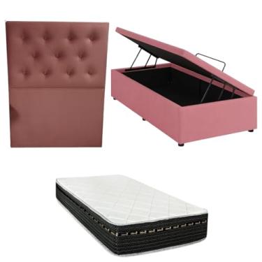 Imagem de Cama Box Baú Blindada com Colchão Eagle Molas Bonnel 22cm + Cabeceira Botonê (SUEDE ROSA, Solteiro)