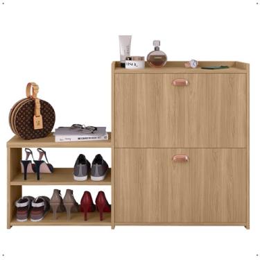 Imagem de Sapateira Hall Entrada 2 Gaveta Basculante Puxador Concha Banco Prateleira Porta Sapatos Sala Quarto Retrô Milano - RPM (Hanover)