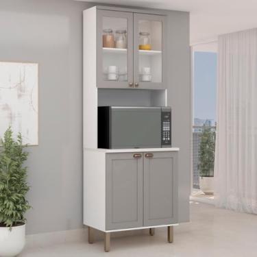 Imagem de Cristaleira Iluminata 100% Mdf com 2 Portas de Vidro e Espaço para Forno Branco/Fendi - Genialflex