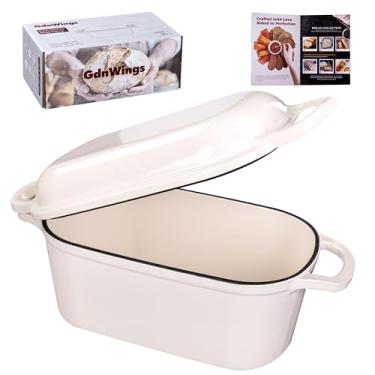 Imagem de GdnWings Forno holandês de 4,6 litros para assar pão de fermento, combo oval esmaltado de ferro fundido com tampa, forno holandês para uma crosta crocante, branco