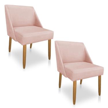 Imagem de Kit 02 Cadeiras Poltrona Juliana Suede Pés Palito Castanho Rosa Bebê