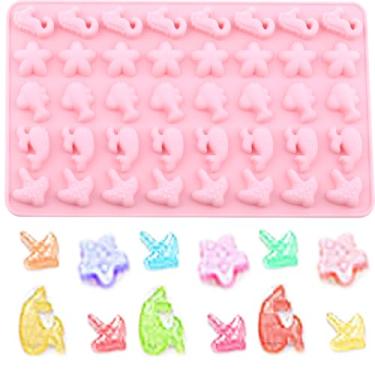 Imagem de EPYHREHM 40 moldes de chocolate, estrela-do-mar, golfinhos, baleias de silicone, tema marinho, molde de doces para chocolate e balas