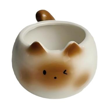 Imagem de Nocturlyn Caneca de café de cauda de gato de cerâmica – 207 ml lindo design de gato siamês e preto, presente para amantes de gatos (3 estilos: piscadela branca/estrabismo, gato preto) (piscada)