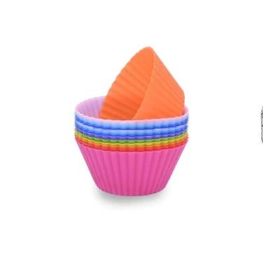 Imagem de Formas de Silicone para Mini Cupcake e Muffin, 12 Unidades, 7,5cm x 4,5cm, Cores Aleatórias, Antiaderente, Resistente ao Forno e Microondas