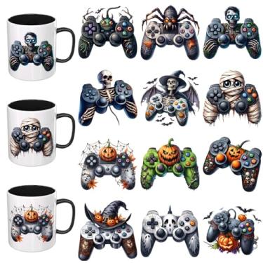 Imagem de Elewins Adesivos UV DTF de Halloween - 12 folhas controlador de jogo aquarela UV DTF envoltório de copo para canecas de vidro café, decalques DIY para copos, esfregar à prova d'água em transferências