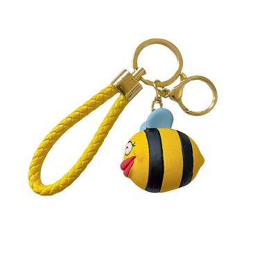Imagem de Chaveiro fofo de desenho animado amarelo com alça trançada de 4,5 cm