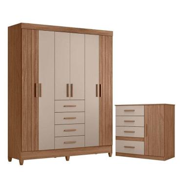 Imagem de Guarda Roupa Solteiro Aruba E Cômoda Vênus Carvalho Fendi - Moval