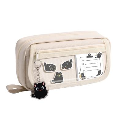 Imagem de Estojo de lápis Cute Black Cat, tecido Oxford de grande capacidade