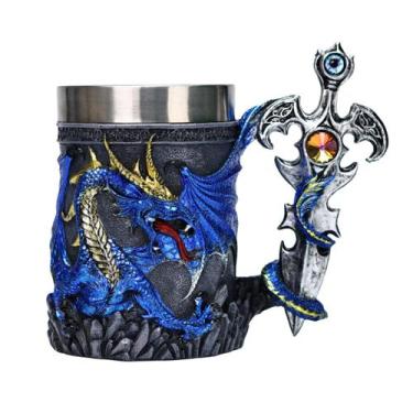Imagem de Caneca Fantasy Dragon com alça de espada 350 ml em cerâmica e aço inox