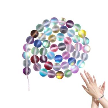 Imagem de ZGGAZCA 47 peças de contas de vidro fosco 8 mm iridescente contas de pedra da lua tesouros fosco glitter contas de mármore para fazer joias cores mistas grandes novidades contas para pulseiras e