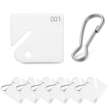 Imagem de 100 etiquetas de chave, etiquetas de chave de plástico com fivela, etiqueta quadrada branca de 4 cm com número (1-100), etiqueta de chave de plástico resistente para chaveiros, caixas, armários, casa