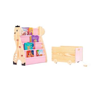 Imagem de Kit Montessori, Rack Livros Girafa Caixa De Brinquedos Rosa claro - Cu