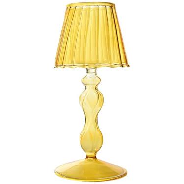 Imagem de Suporte de vela de vidro borossilicato, 18,5 cm / 18,5 cm de altura em forma de lâmpada de mesa, tealight amarelo, suporte decorativo para decoração de casa centros de mesa de casamento