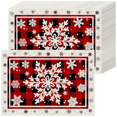 Imagem de 50 peças de jogo americano de papel xadrez de floco de neve, tapetes de mesa descartáveis de Natal para decoração de mesa de jantar de festas de fim de ano