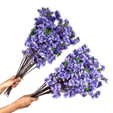 Imagem de Kit 10 a 40 Hastes De Flores De Cerejeira Artificial 65cm Flor Pessegueiro Estilo Oriental Para Decoração (10,Roxo)