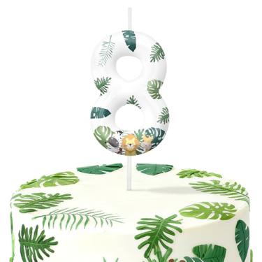 Imagem de Velas de aniversário de animais selvagens para bolo, velas número 8, decorações de aniversário, suprimentos de festa, topo de bolo safári na selva para decorações de festa temática para meninos e