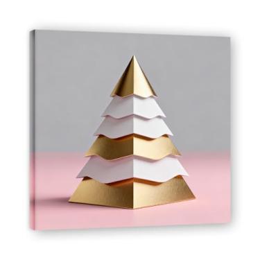 Imagem de Moldura interna. Arte moderna de presente de Natal, arte geométrica de árvore rosa empoeirada e dourada, tela emoldurada pronta para pendurar para uma casa de férias elegante. A26. 40 x 40 cm - 15,7 x