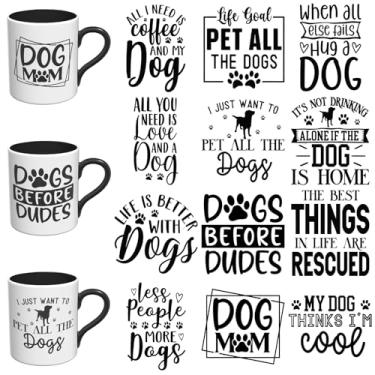 Imagem de Elewins 12 peças Dog Mom UV DTF envoltório de copo UV DTF adequado para canecas, óculos, cadernos, computadores, mesas e cadeiras, etc. Papel de transferência UV DTF de alta viscosidade (citações do