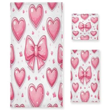 Imagem de Blueangle Conjunto de toalhas de gravata borboleta de coração - 3 peças de toalhas de banheiro macias absorventes para spa e decoração de casa (inclui banho, toalha de mão e toalha) #505