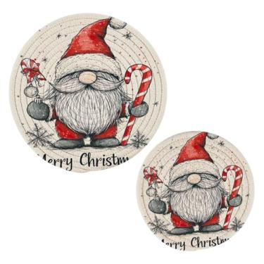 Imagem de Blueangle 2 peças de suporte de panela de gnomo de Natal fofo - conjunto de pegadores de panela de tecido redondo - almofadas quentes trançadas de algodão - porta-copos - tapetes de mesa para cozinhar