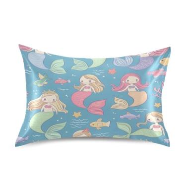 Imagem de Blueangle Linda fronha de sereia de cetim para cabelo e pele, fronha de seda, tamanho padrão (50,8 x 66 cm) - Capas de almofada de cetim refrescantes com fecho de envelope (675)